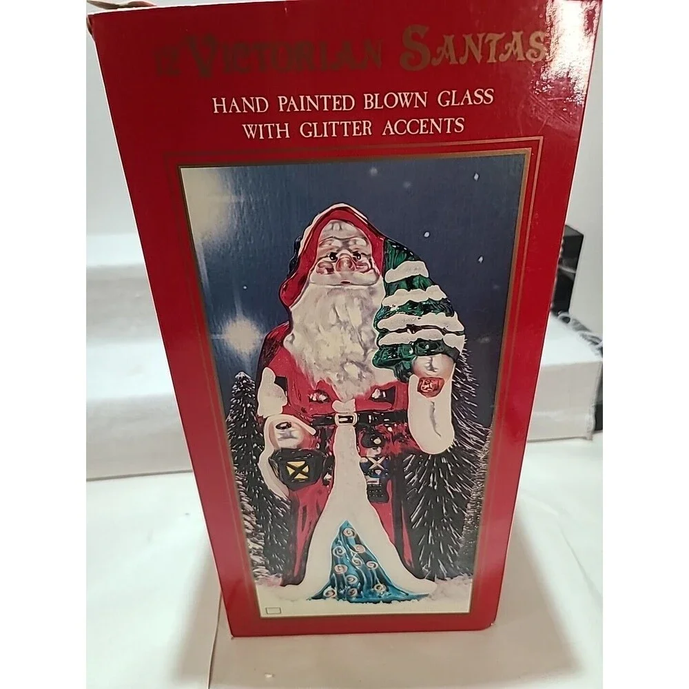 Vintage 12” Victorian Santa Hand Painted Blown Glass Glitter Christmas